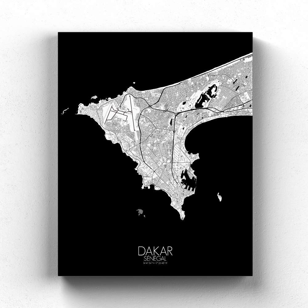 Mapospheres Dakar Black and White full page design canvas city map