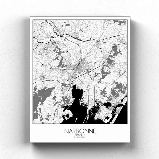 Mapospheres Narbonne Black and White full page design canvas city map