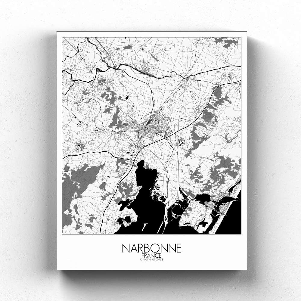Mapospheres Narbonne Black and White full page design canvas city map