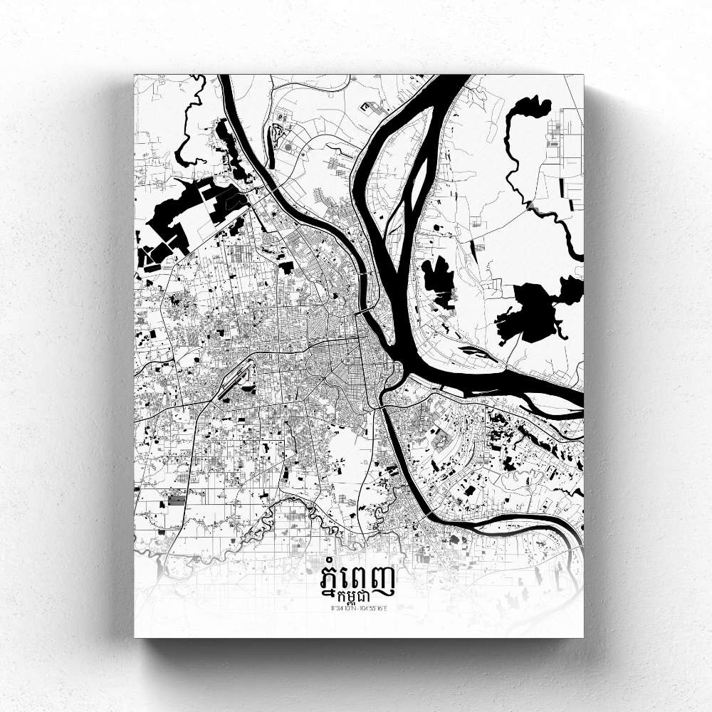 Mapospheres Phnom Penh Black and White full page design canvas city map