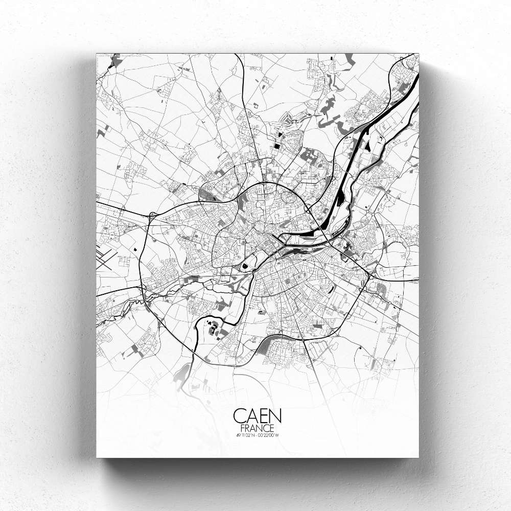 Mapospheres Caen Black and White full page design canvas city map