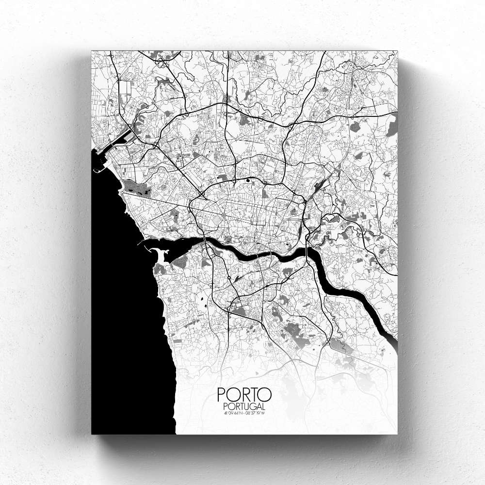 Mapospheres Porto BW full page design canvas city map
