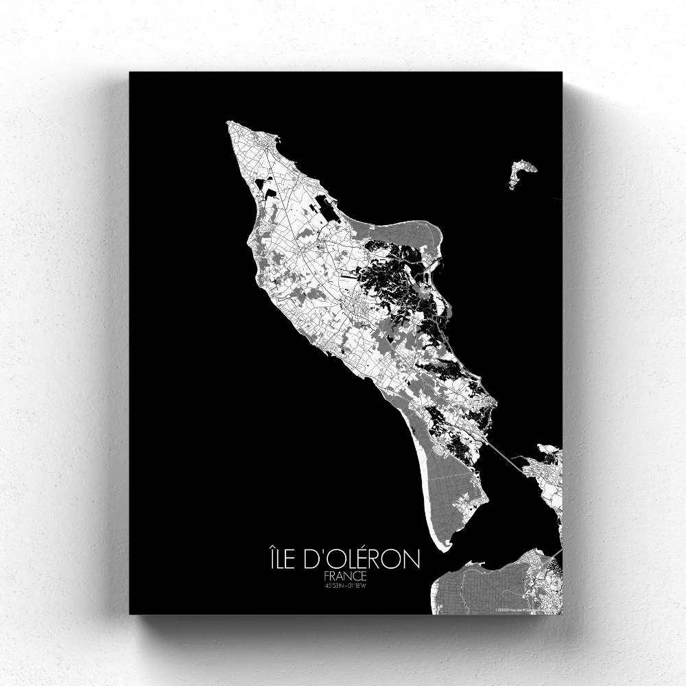 Mapospheres oleron Black and White full page design canvas city map