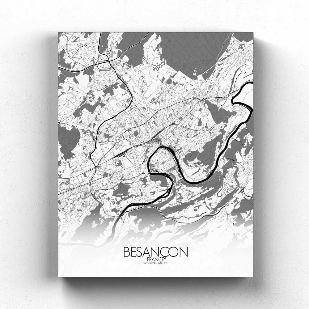 Mapospheres Besancon Black and White full page design canvas city map