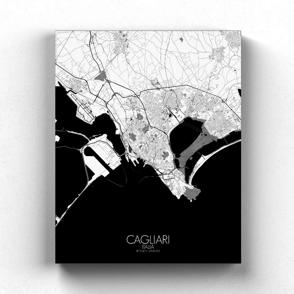 Mapospheres Cagliari Black and White full page design canvas city map