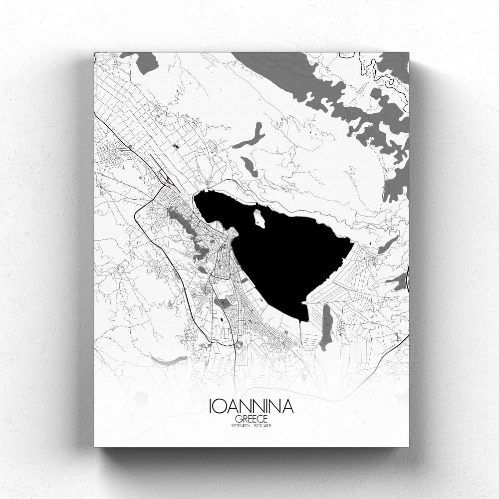Mapospheres Ioannina Black and White full page design canvas city map