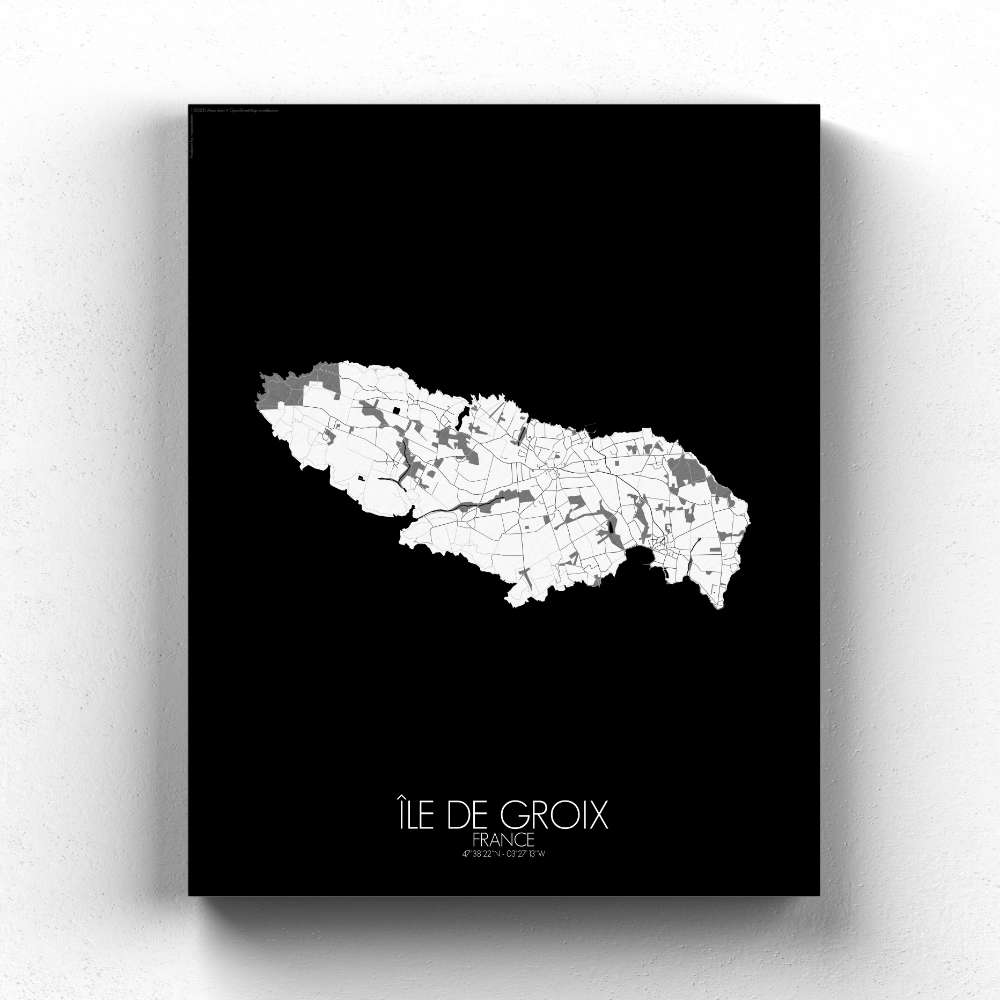 Mapospheres Groix Black and White full page design canvas city map
