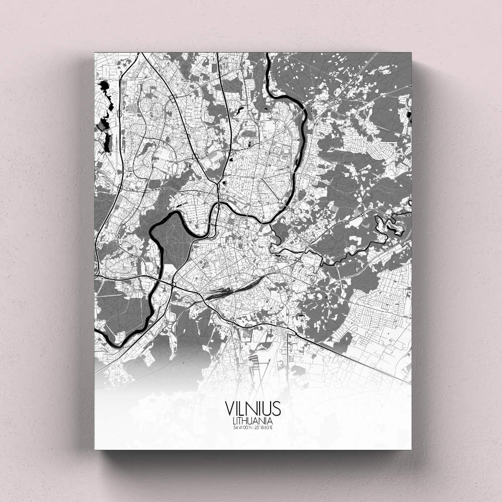 Mapospheres Vilnius Black and White full page design canvas city map