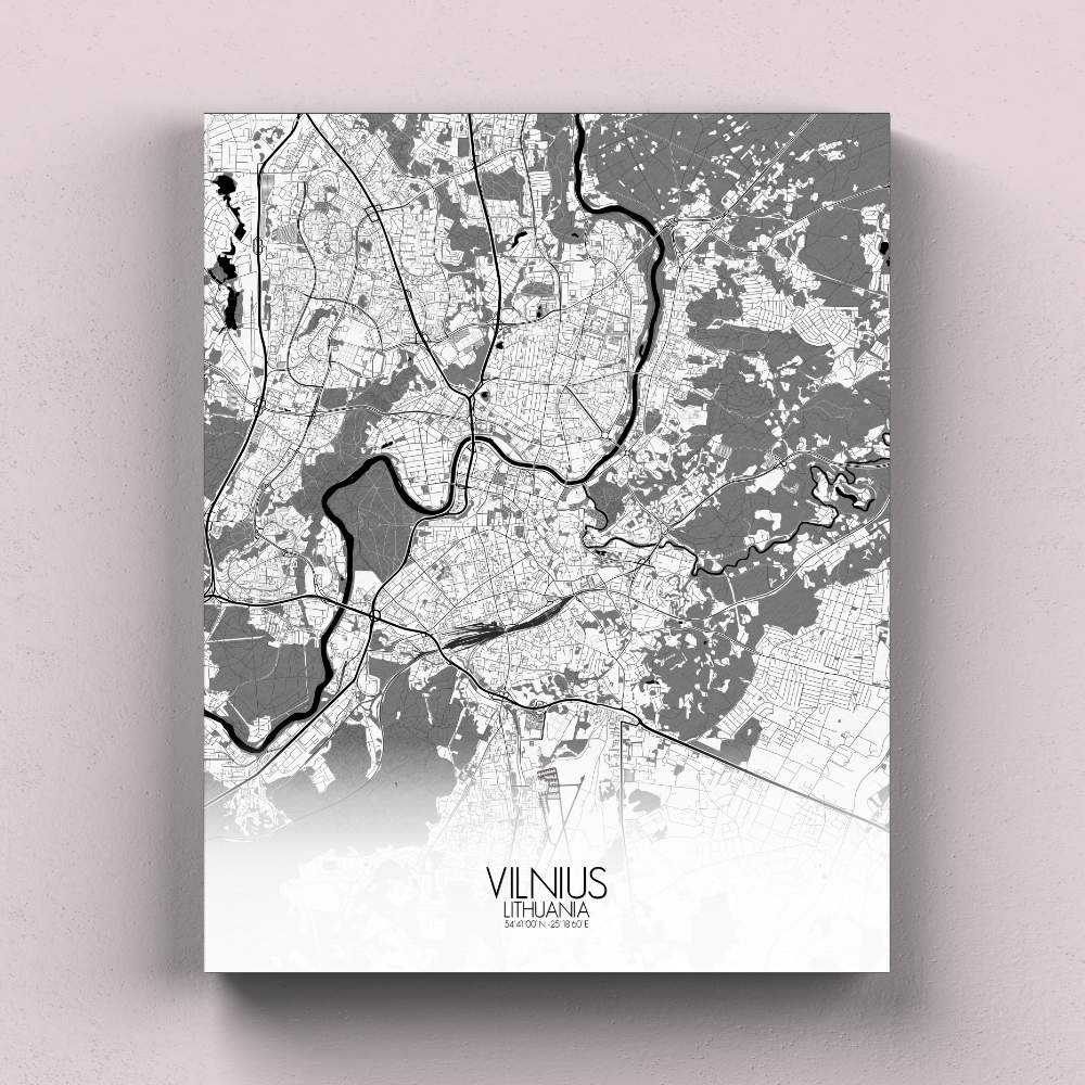 Mapospheres Vilnius Black and White full page design canvas city map