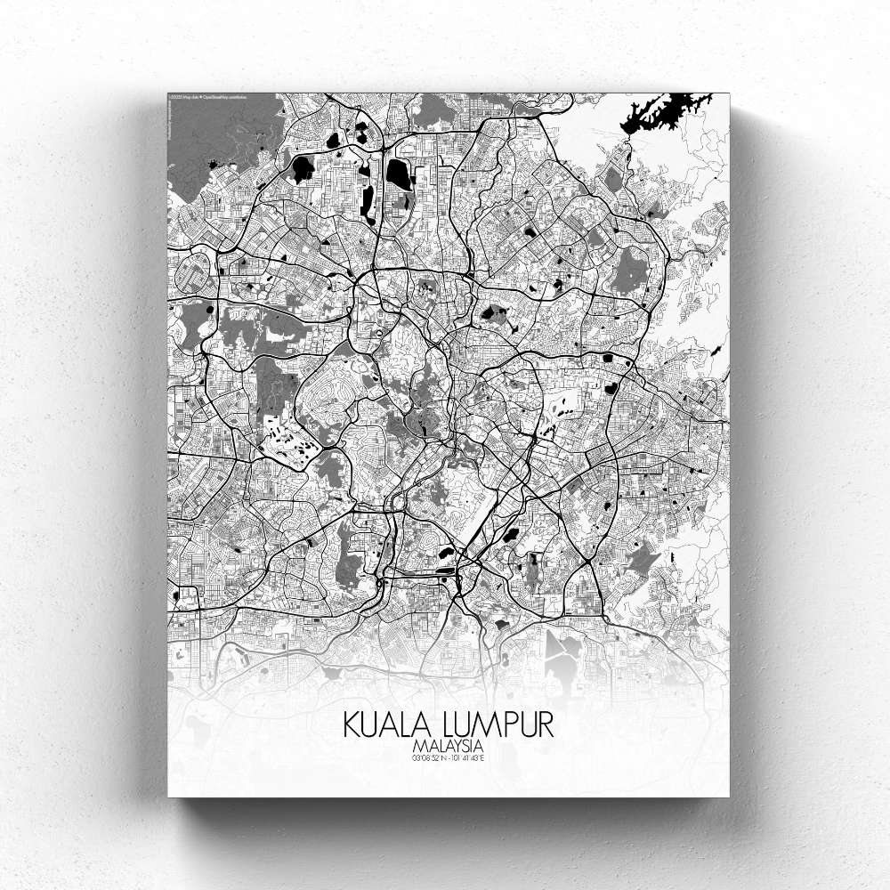 Mapospheres Kuala Lumpur KL Black and White full page design canvas city map