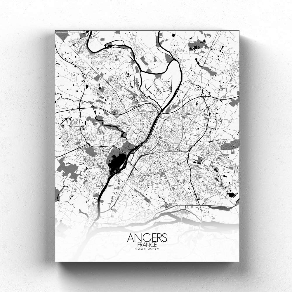 Mapospheres angers Black and White full page design canvas city map