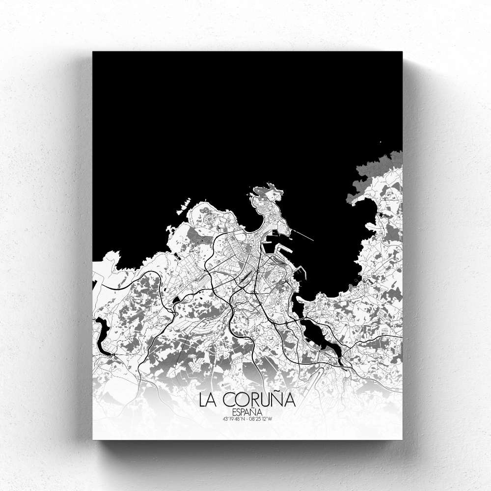 Mapospheres La Coruna Black and White full page design canvas city map