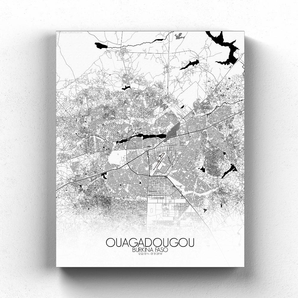 Mapospheres Ouagadougou Black and White full page design canvas city map