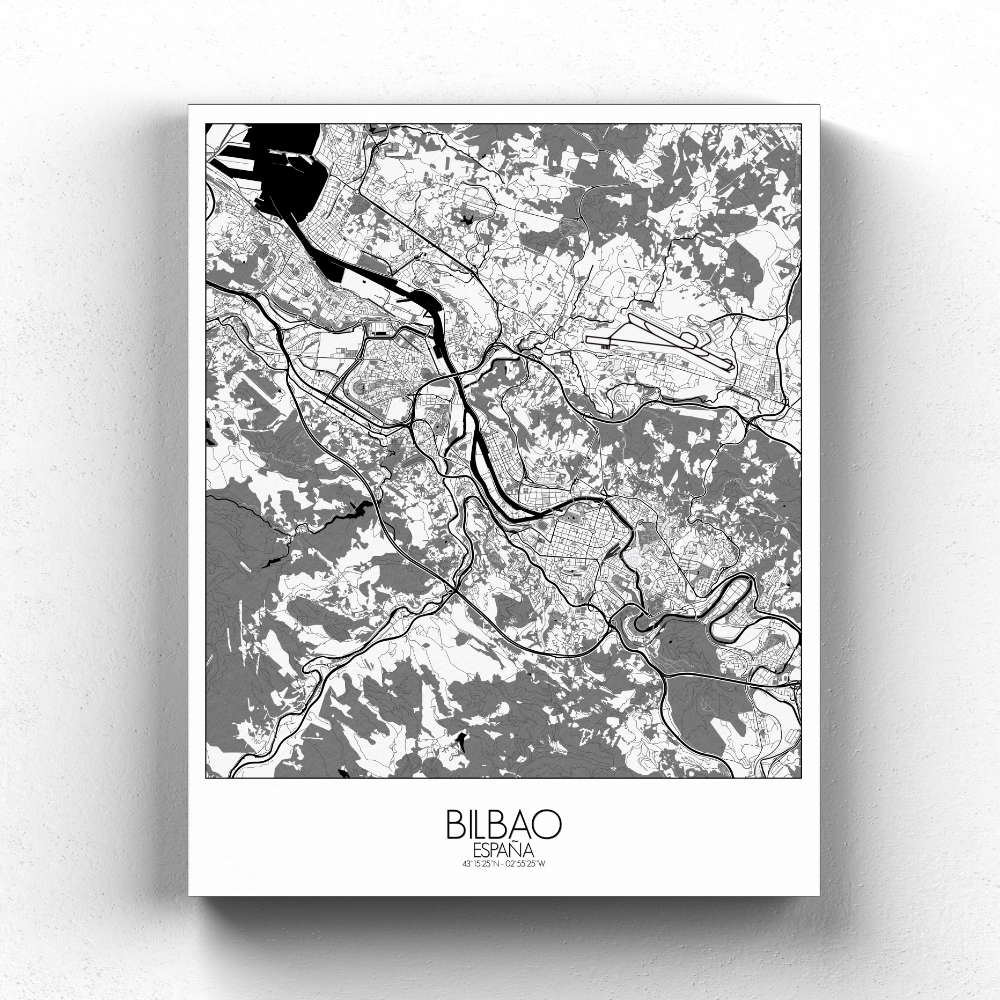Mapospheres Bilbao Red dark full page design canvas city map