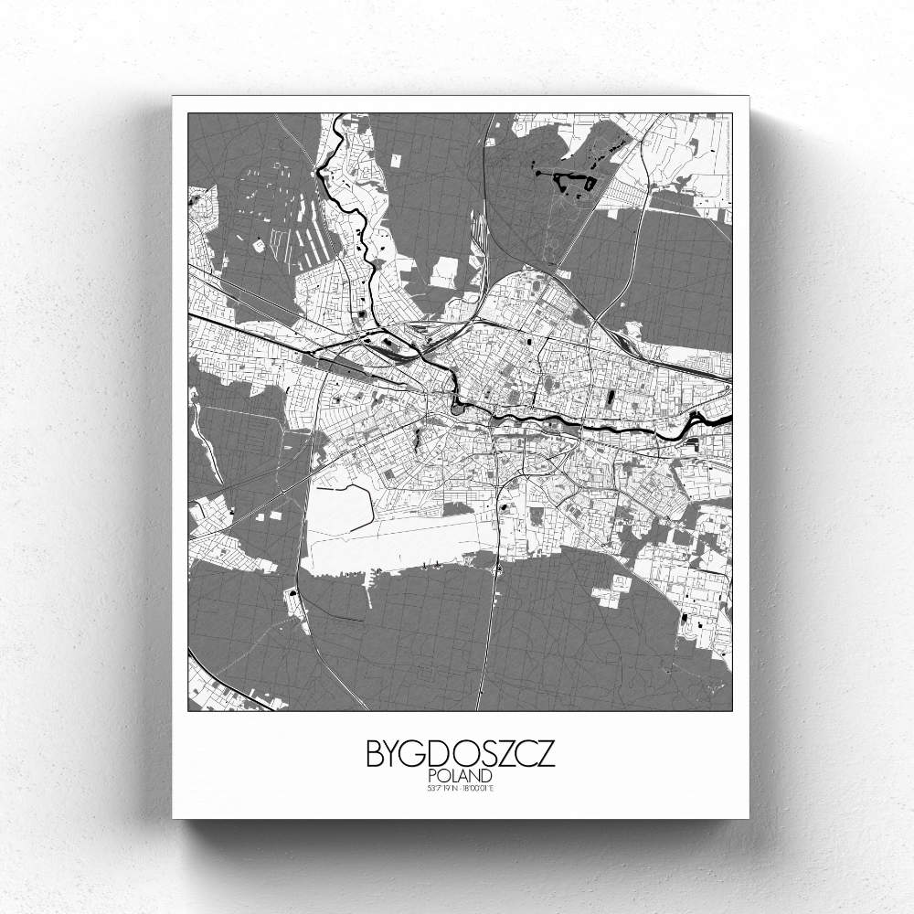 Mapospheres Bygdoszcz Black and White full page design canvas city map