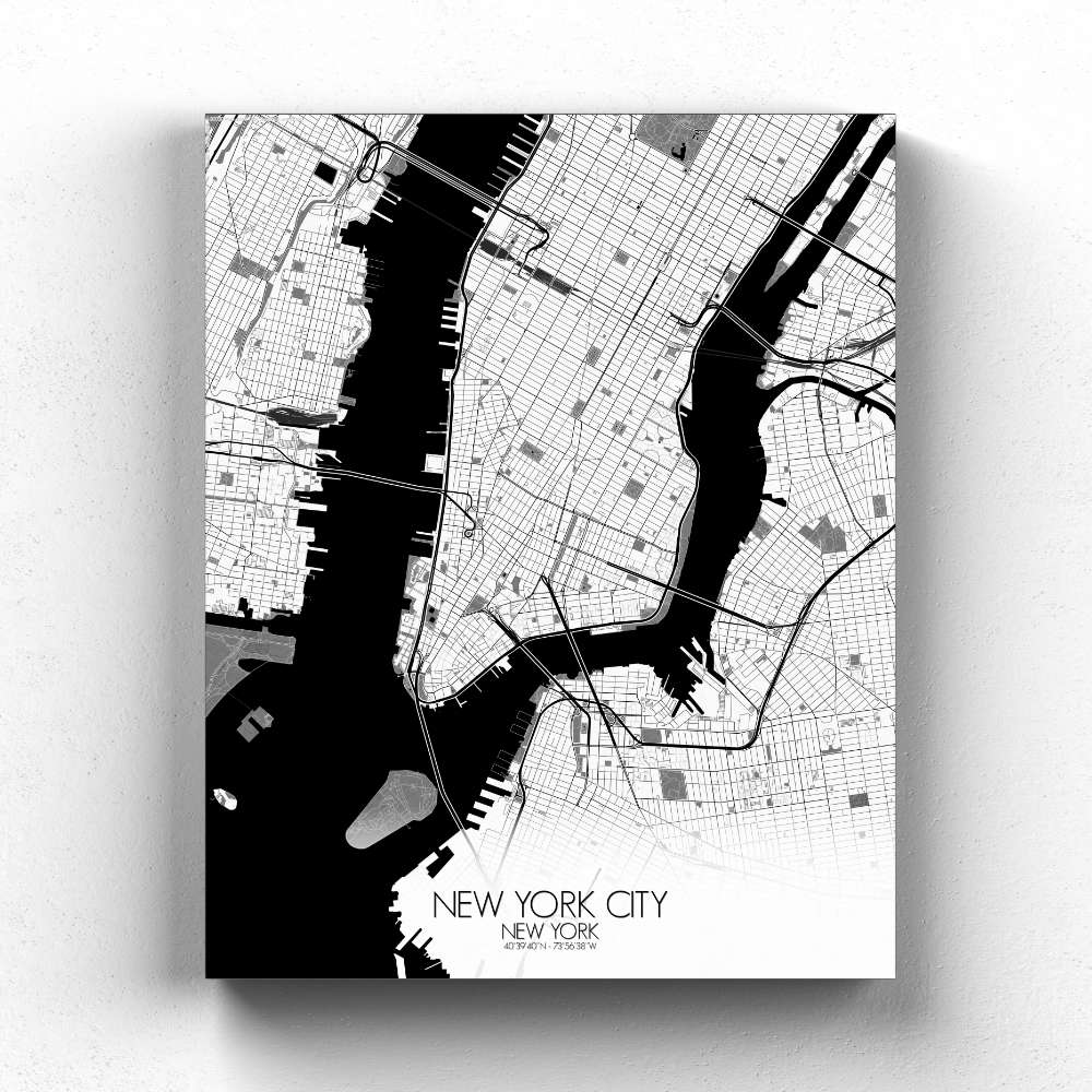 Mapospheres New York Black and White full page design canvas city map