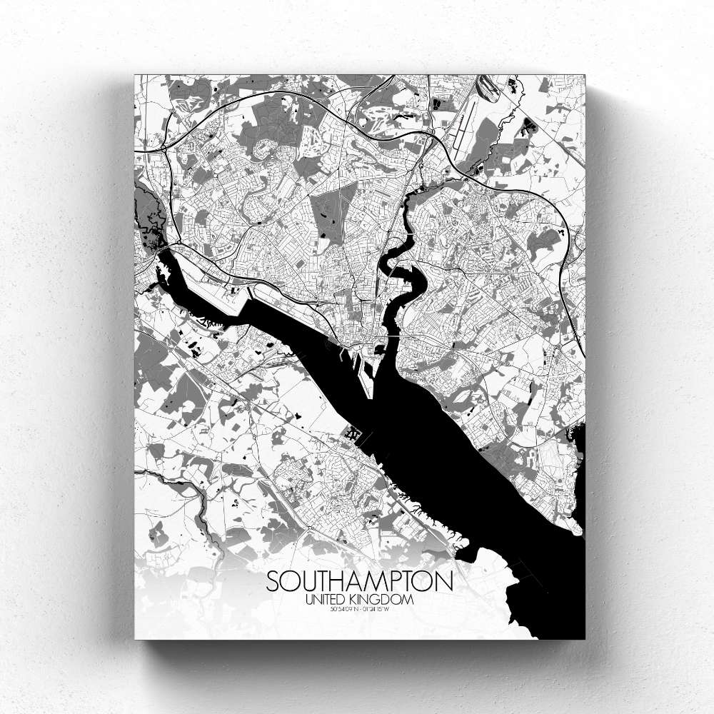 Mapospheres Southampton Black and White full page design canvas city map