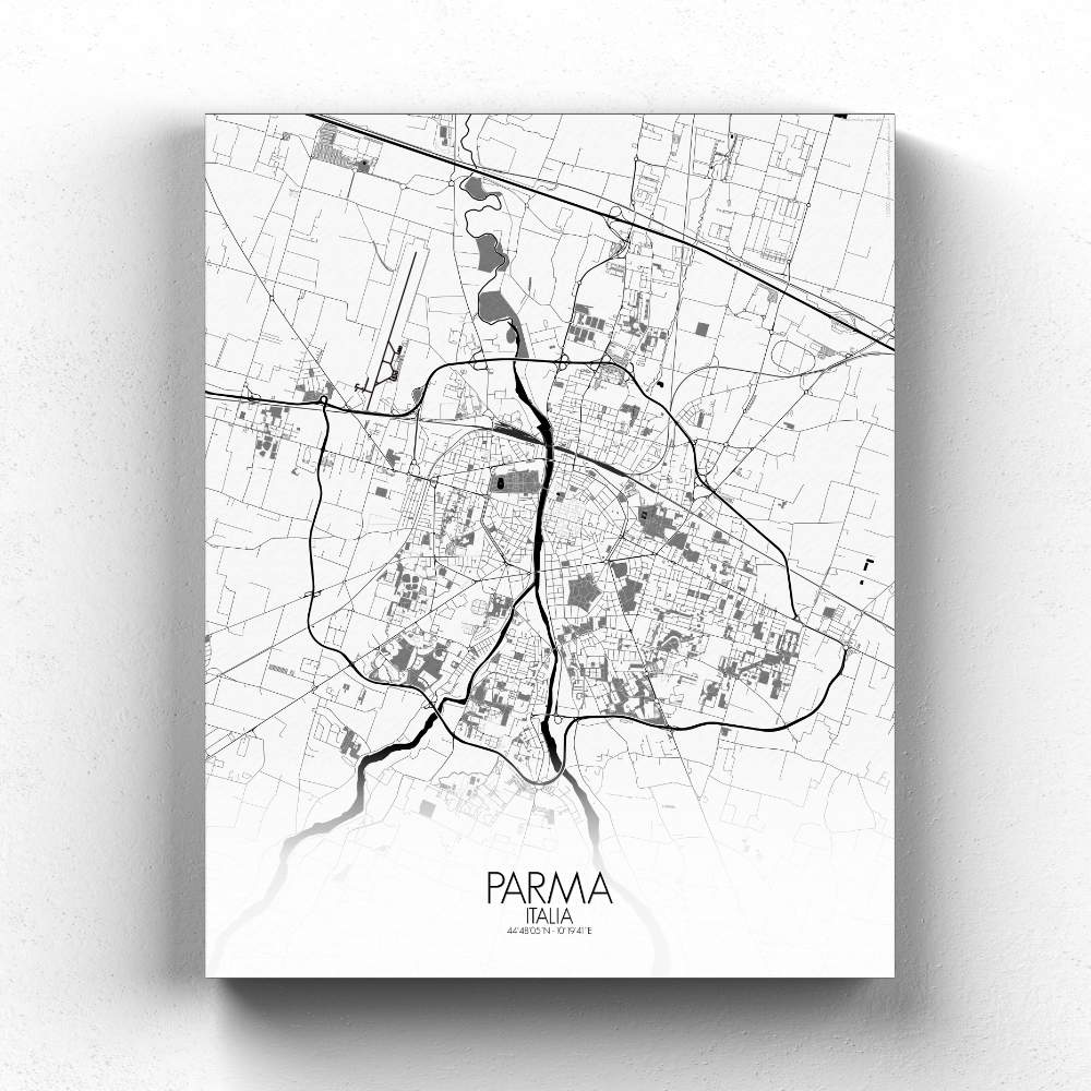 Mapospheres Parma Black and White full page design canvas city map