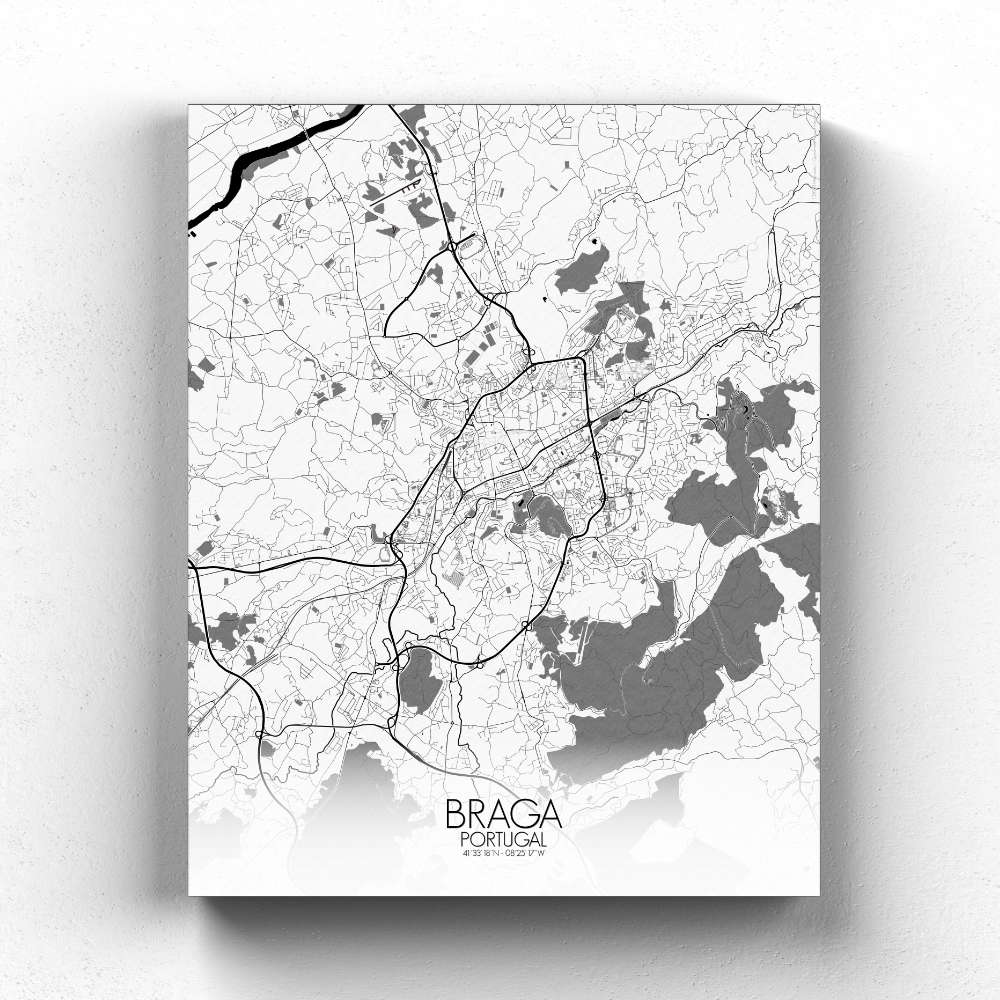 Mapospheres Braga BW canvas city map