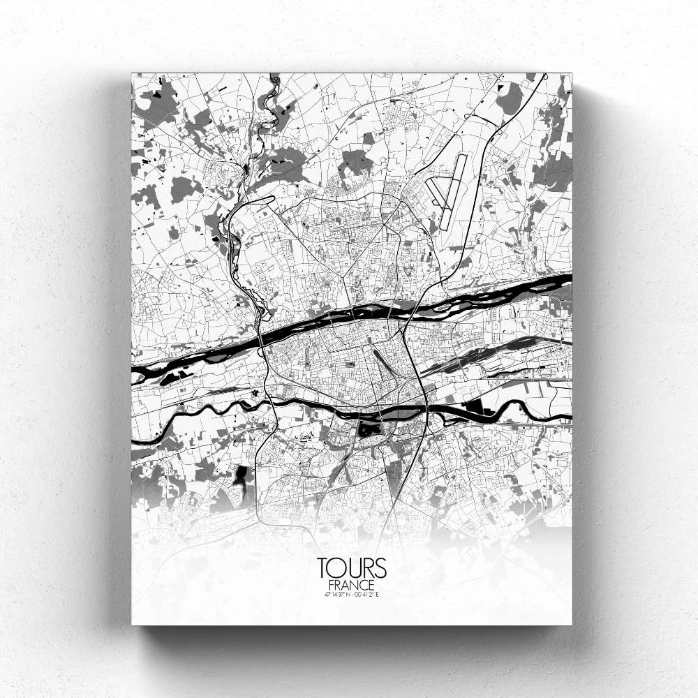 Mapospheres Tours Black and White full page design canvas city map