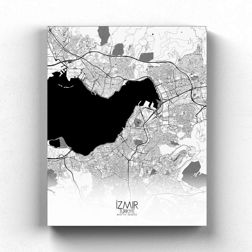 Mapospheres Izmir Black and White full page design canvas city map