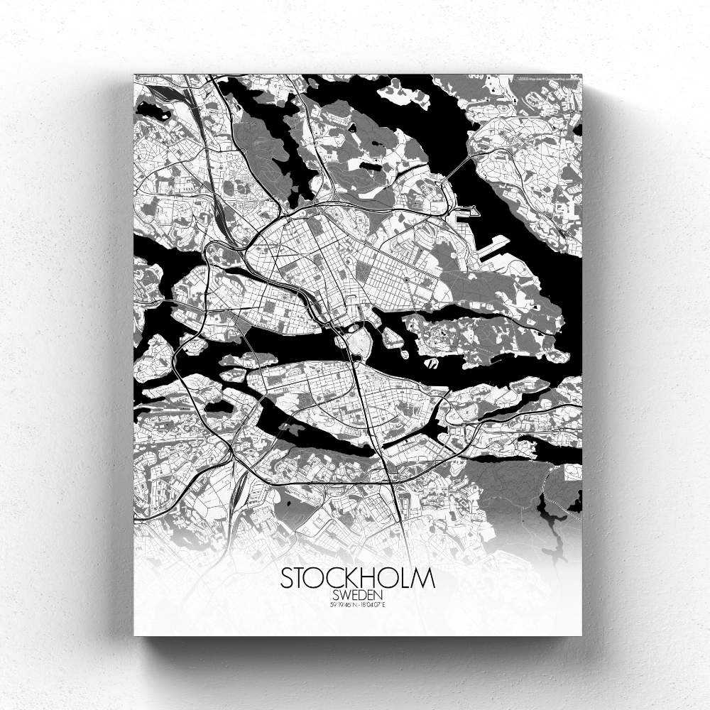 Mapospheres stockholm Black and White full page design canvas city map