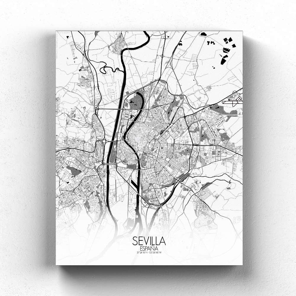 Mapospheres Sevilla Red dark full page design canvas city map
