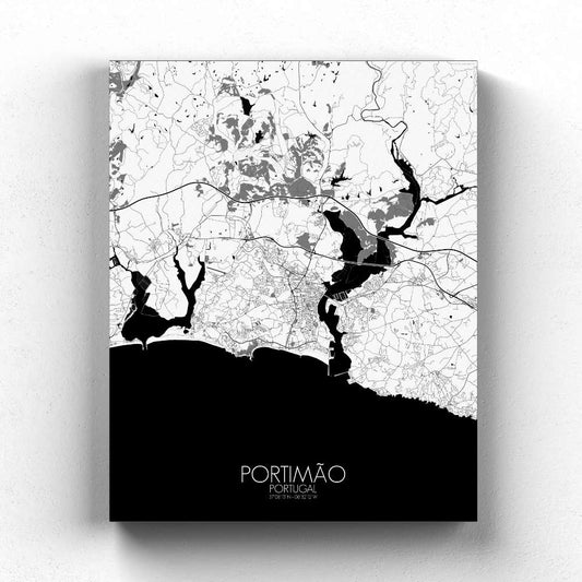 Mapospheres Portimao Black and White full page design canvas city map