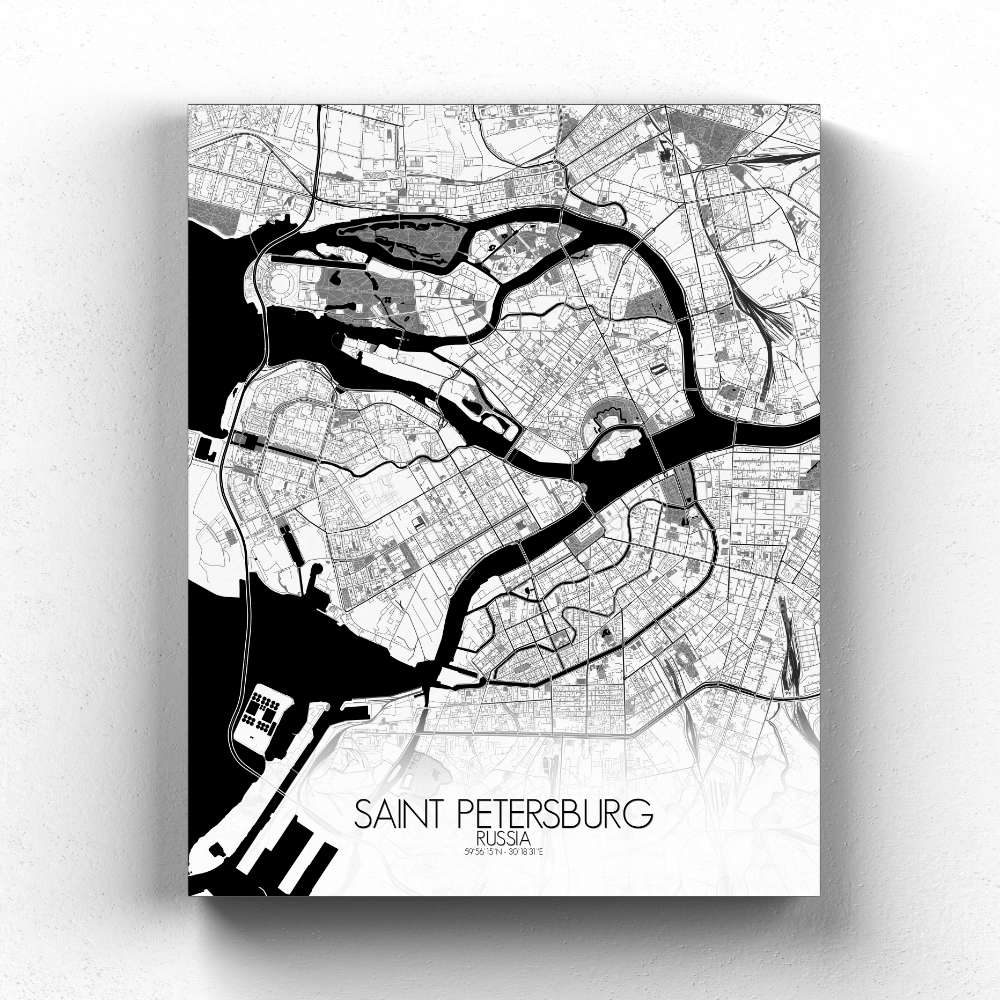 Mapospheres Saint Petersburg Black and White full page design canvas city map
