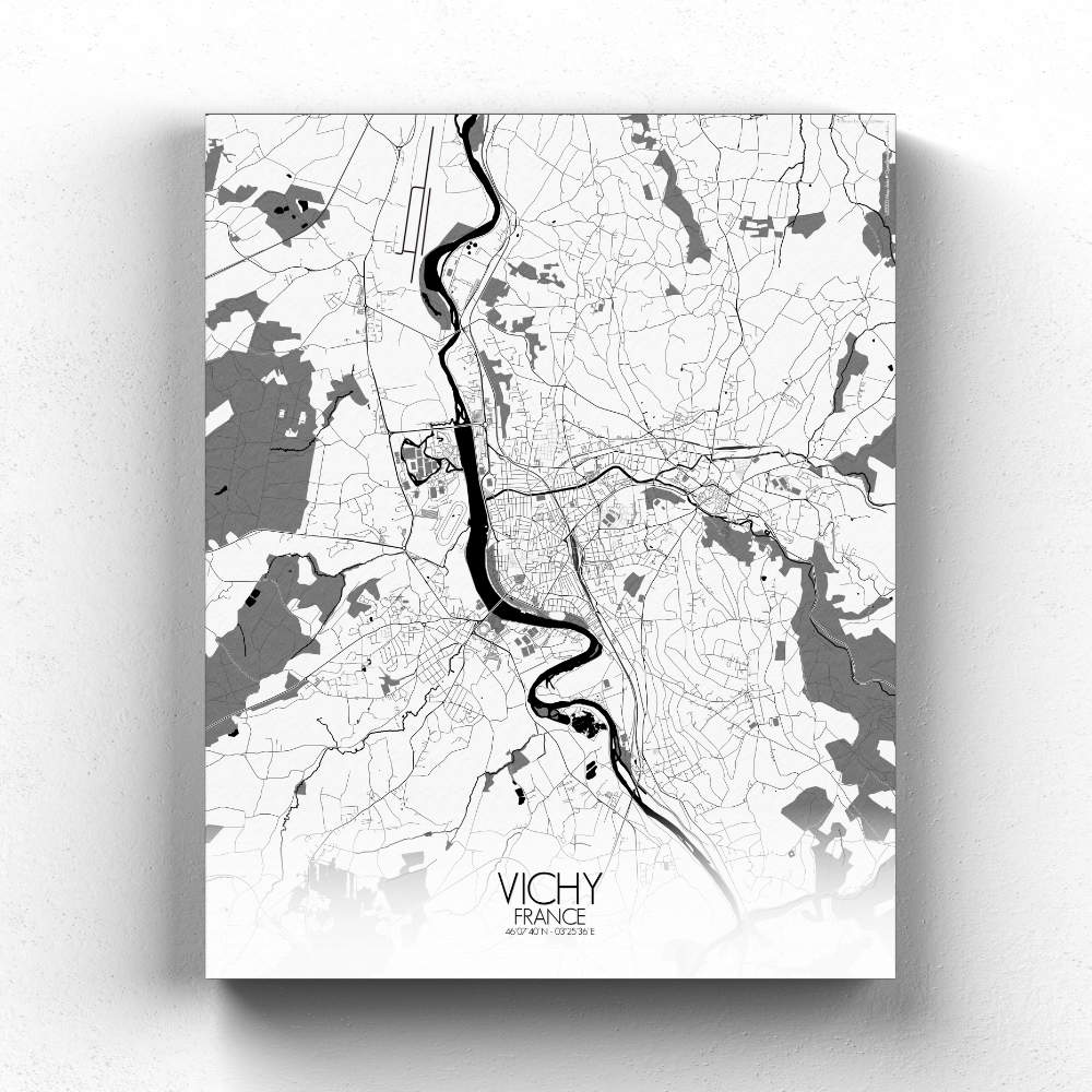 Mapospheres Vichy Black and White full page design canvas city map