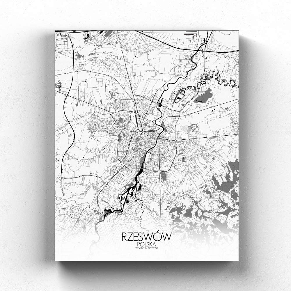 Mapospheres Rzeszow Black and White full page design canvas city map