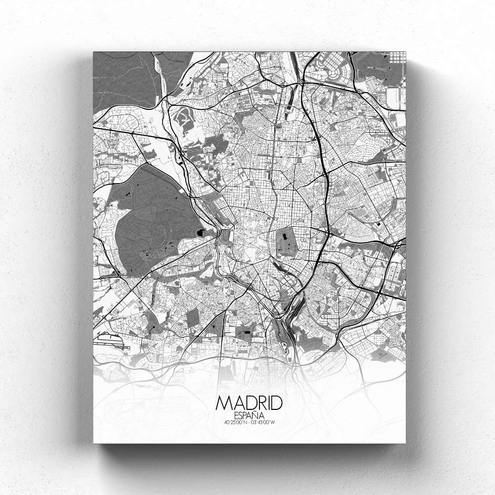 Black and White full page design Madrid canvas city map