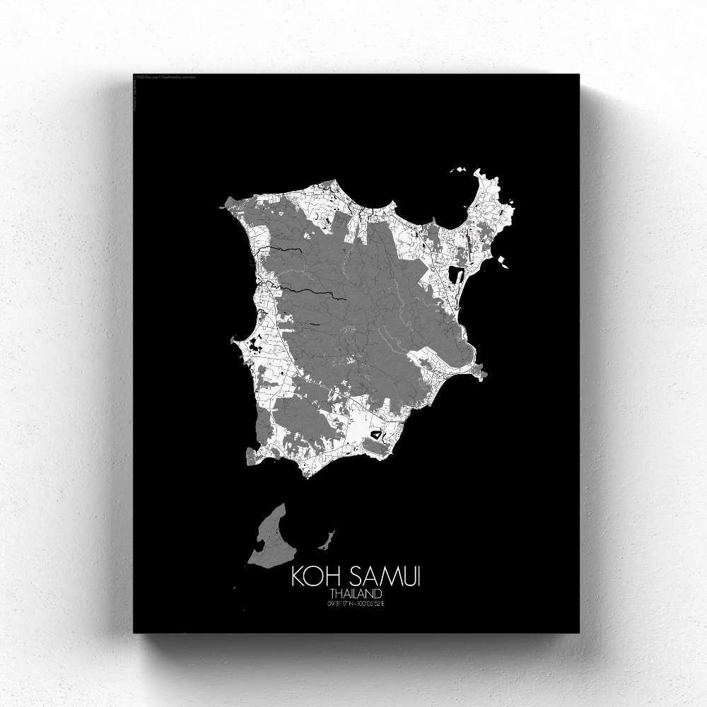 Mapospheres Koh Samui Black and White full page design canvas city map