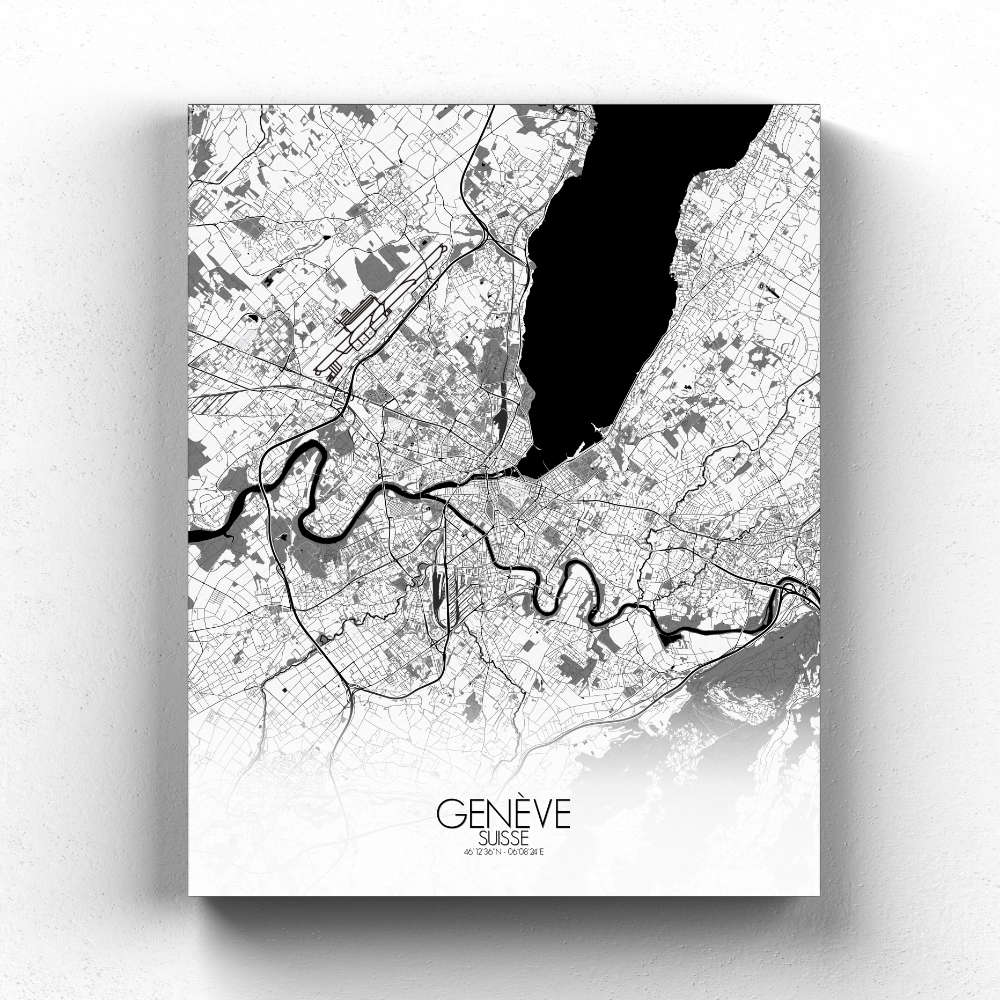 Mapospheres Geneva Black and White full page design canvas city map