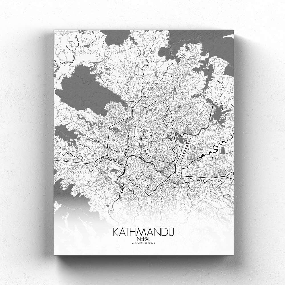 Mapospheres Kathmandu Black and White full page design canvas city map