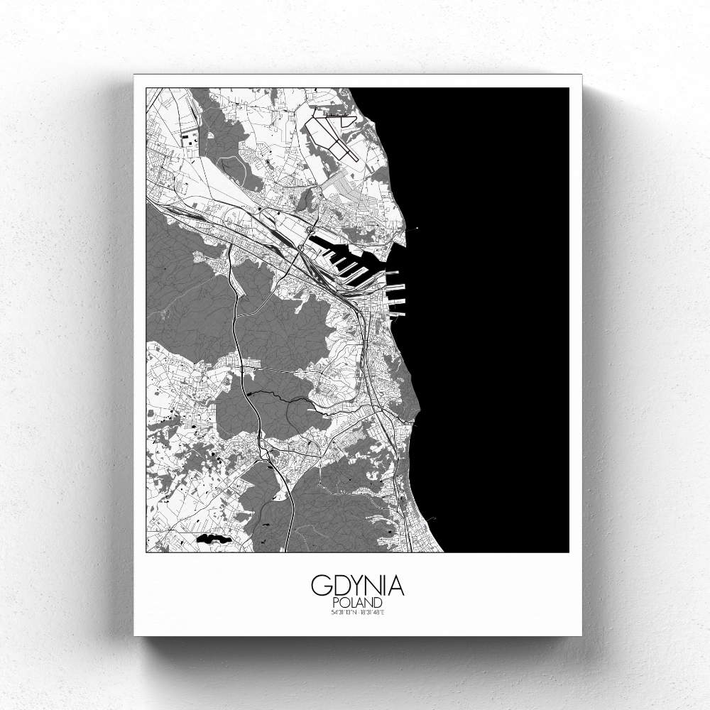 Mapospheres Gdynia Black and White full page design canvas city map