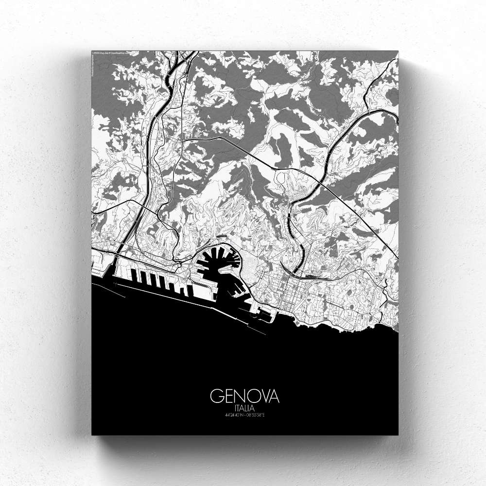 Mapospheres Genoa Black and White full page design canvas city map