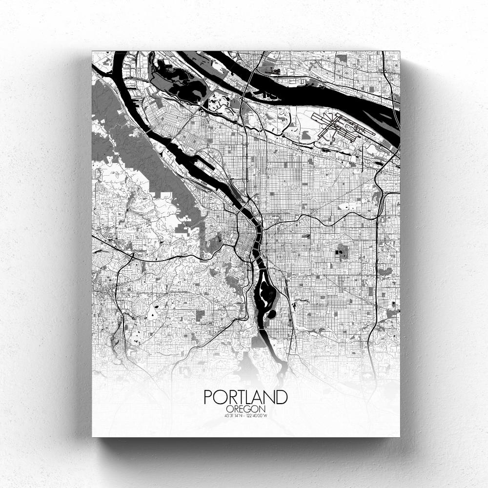 Mapospheres Portland Black and White full page design canvas city map