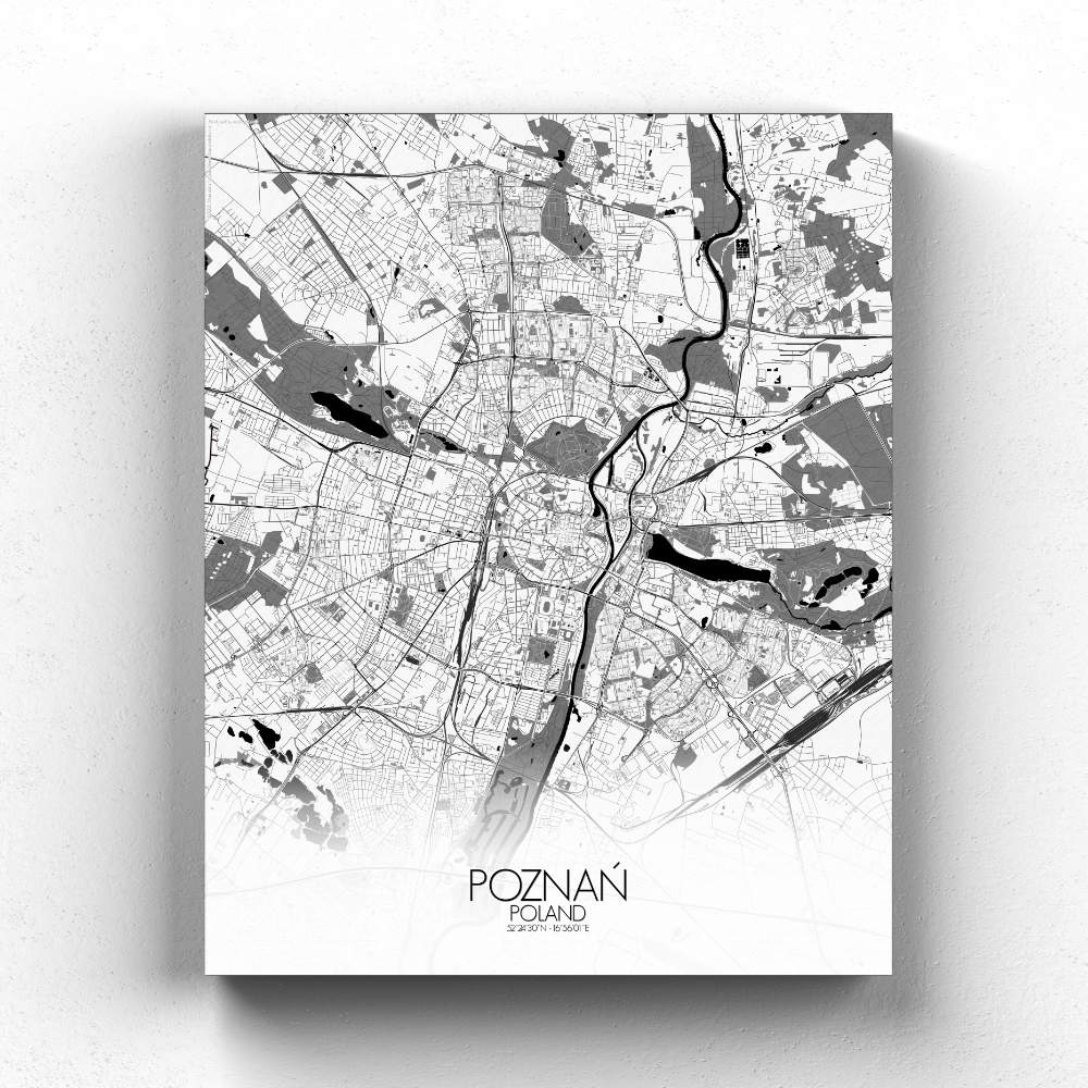 Mapospheres Poznan Black and White full page design canvas city map