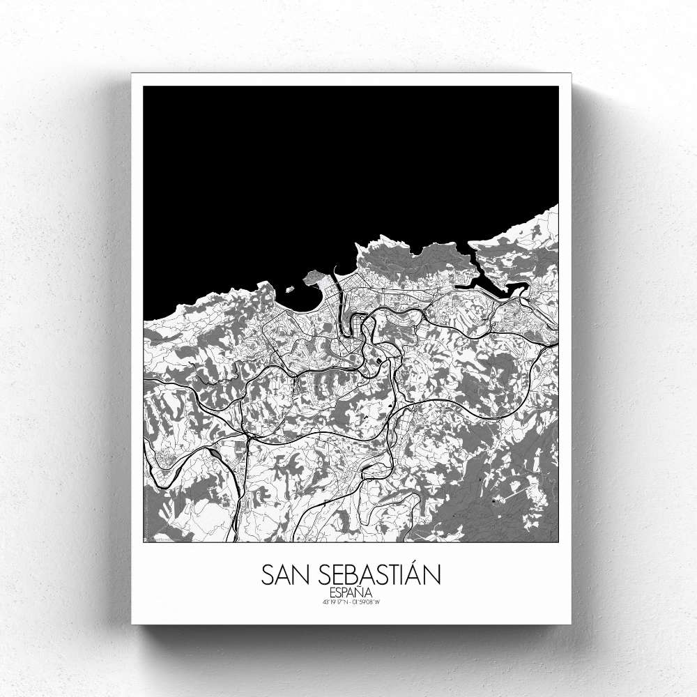 Mapospheres San Sebastian Red dark full page design canvas city map