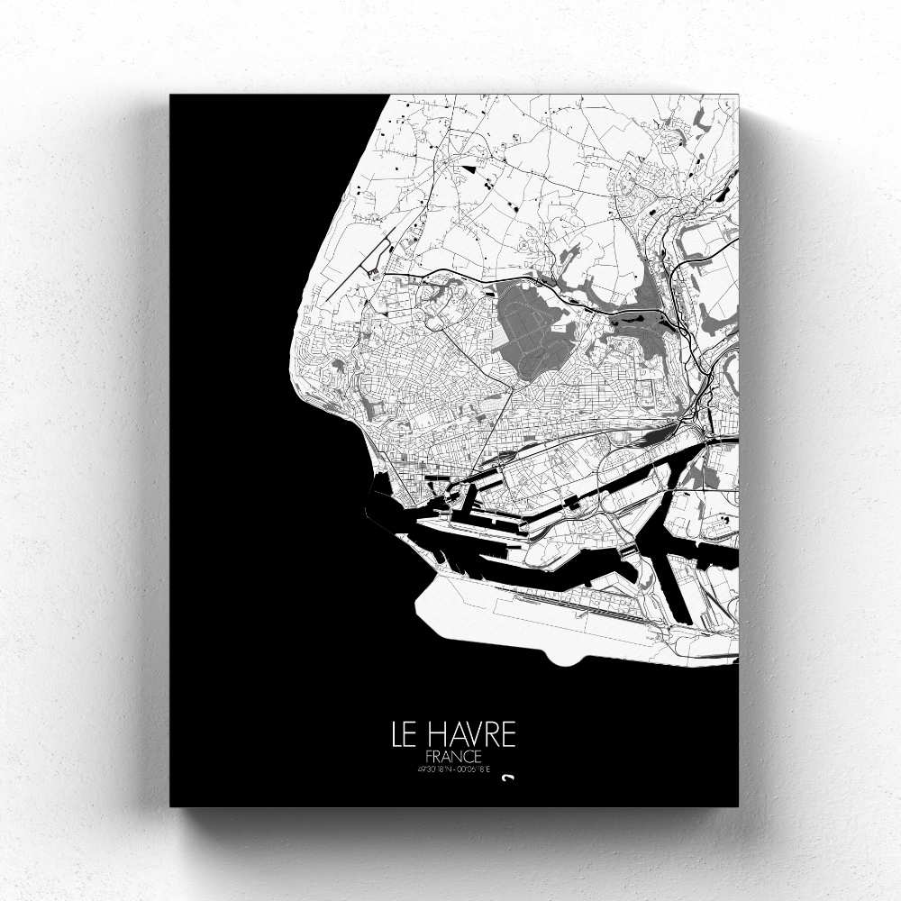 Mapospheres Le Havre Black and White full page design canvas city map