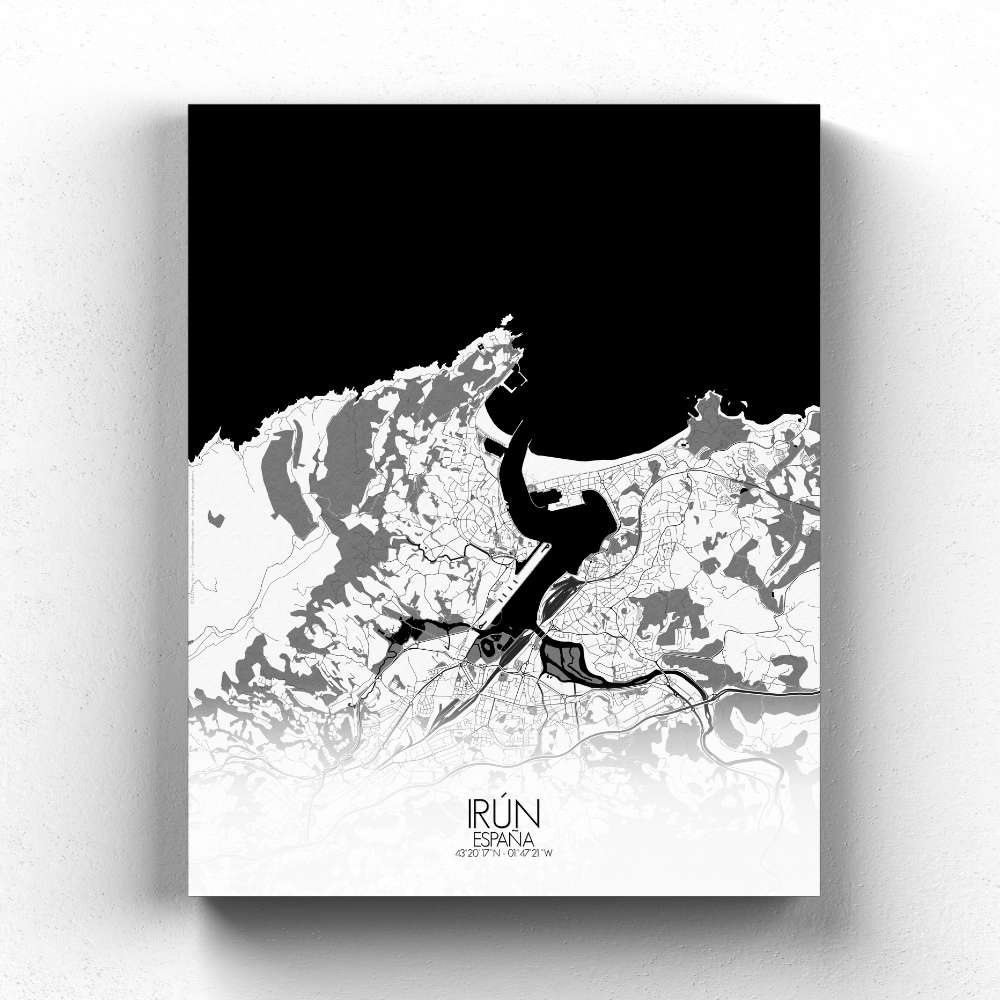 Mapospheres Irun Black and White full page design canvas city map