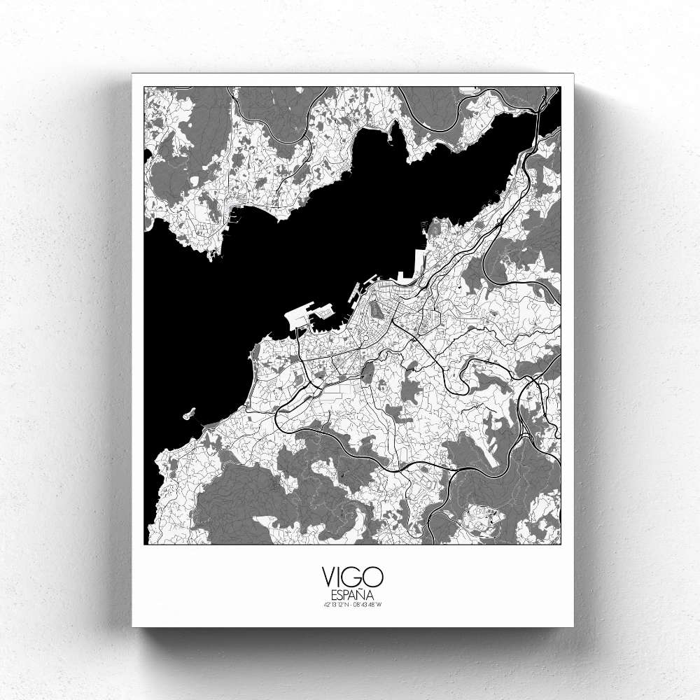 Mapospheres Vigo Red dark full page design canvas city map