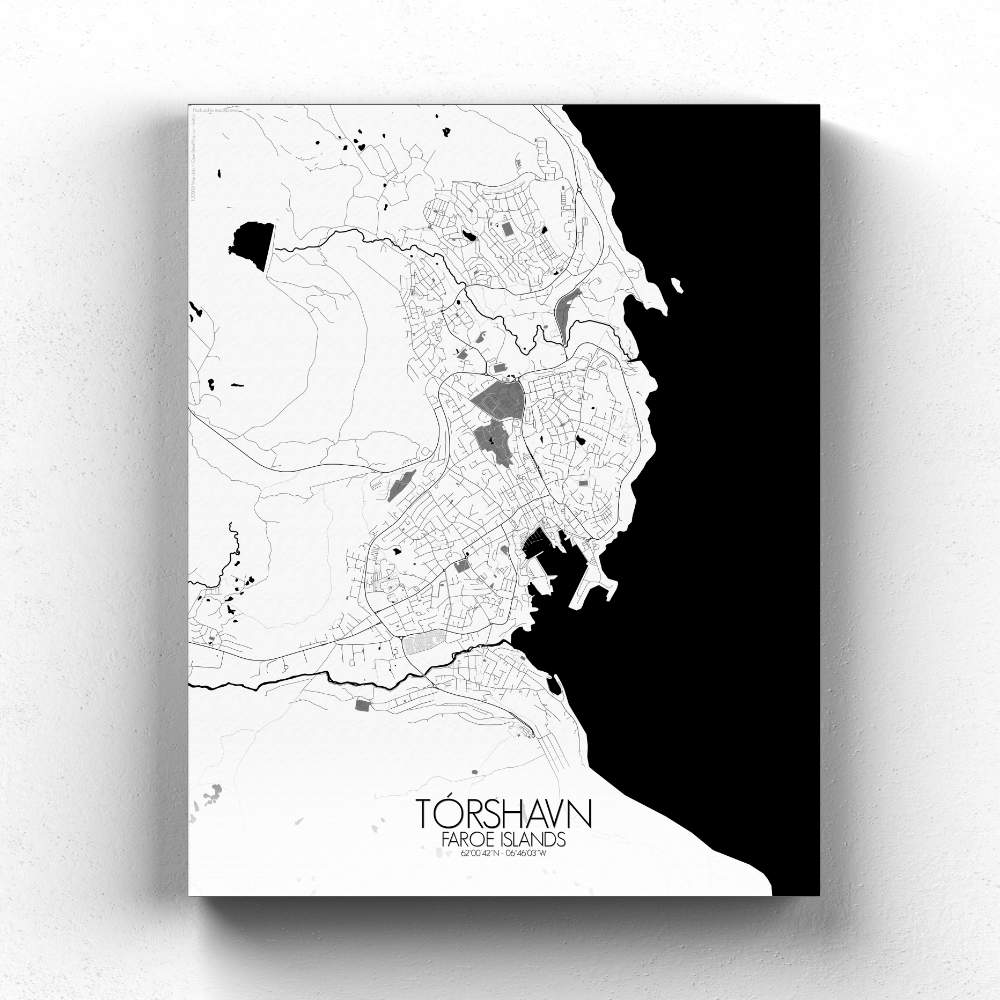 Mapospheres Torshavn Black and White full page design canvas city map