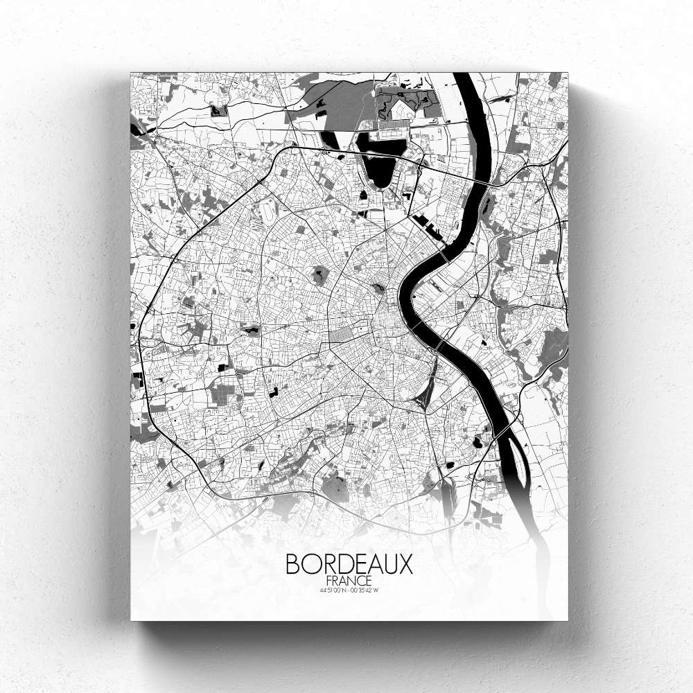 Mapospheres Bordeaux Black and White full page design canvas city map