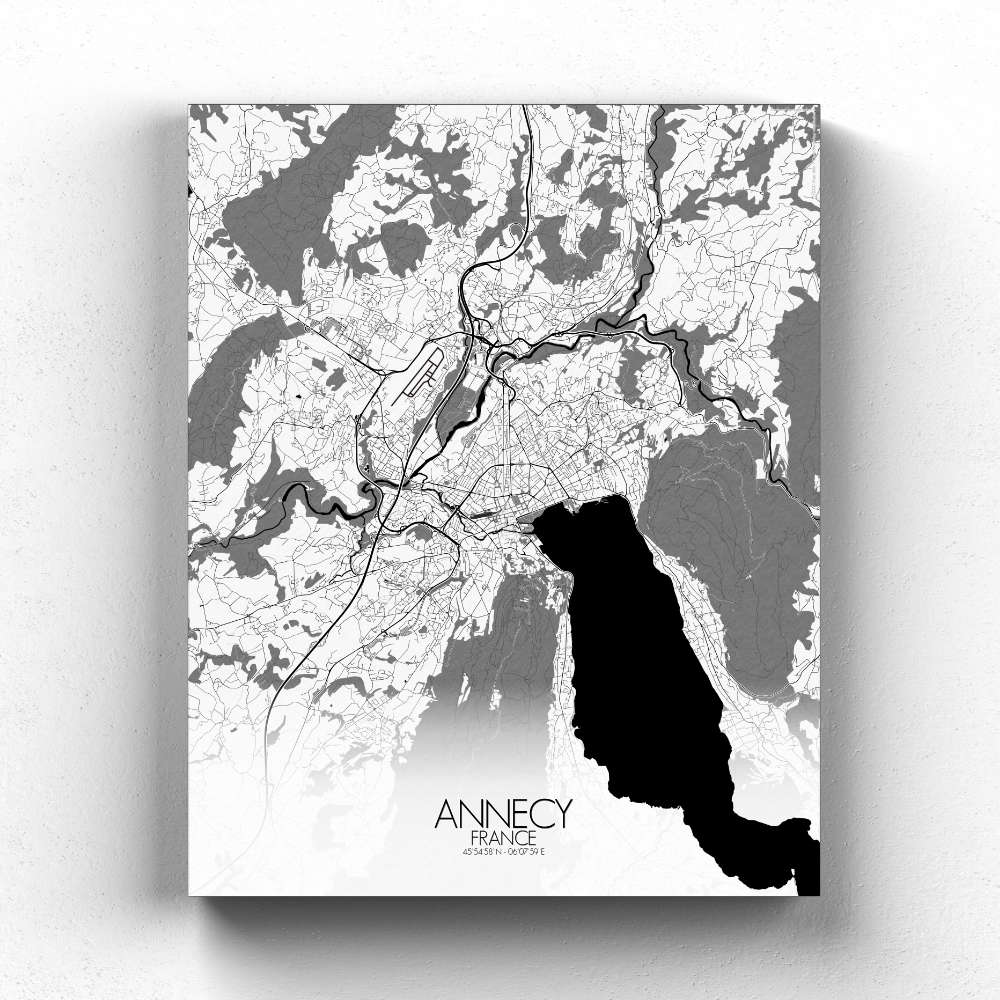 Mapospheres Annecy Black and White full page design canvas city map