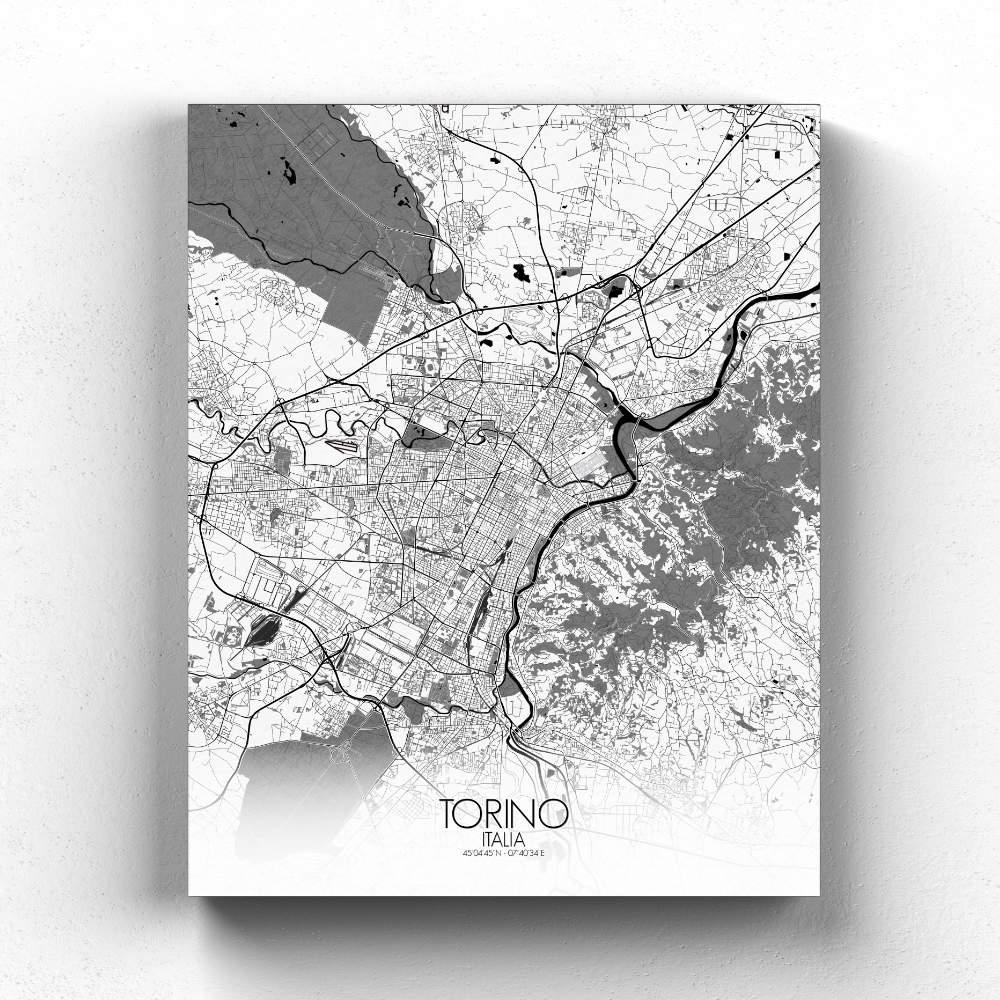 Mapospheres Turin Black and White full page design canvas city map