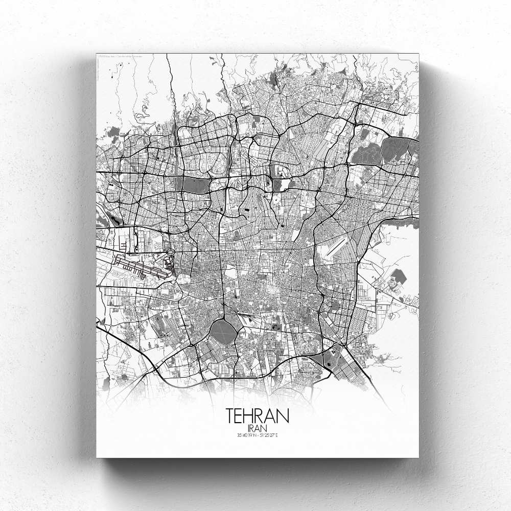 Mapospheres Tehran Black and White full page design canvas city map