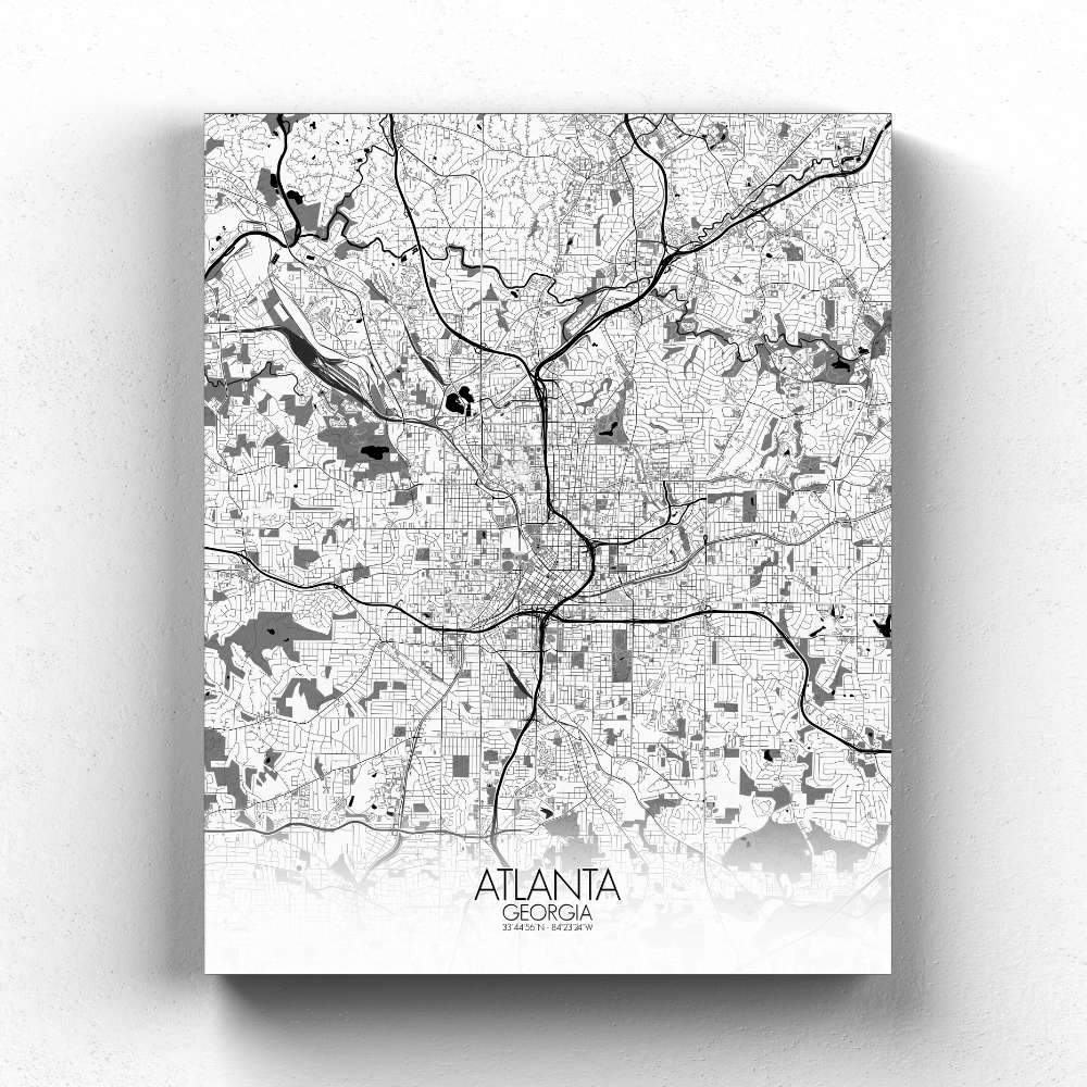 Mapospheres Atlanta Georgia Black and White full page design canvas city map
