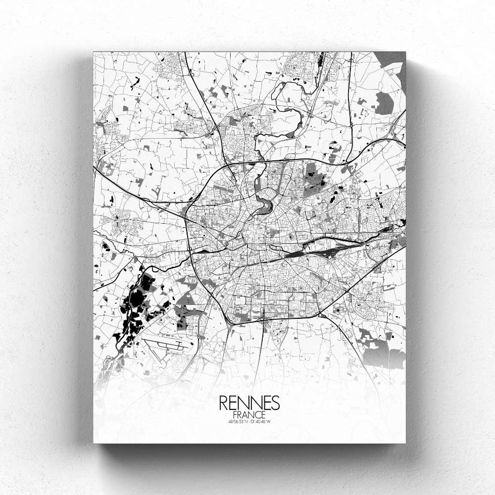 Mapospheres Rennes Black and White full page design canvas city map